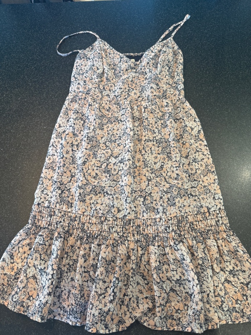 Hollister Floral Spaghetti-Strap Dress in Peach and Navy